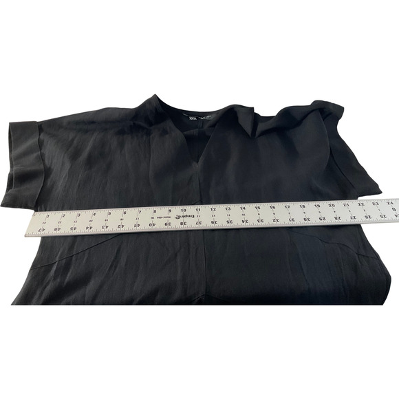 Zara Woman's Dress Size‎ 2X Black V-Neck Short Sleeve Asymmetrical Hem - Picture 4 of 9